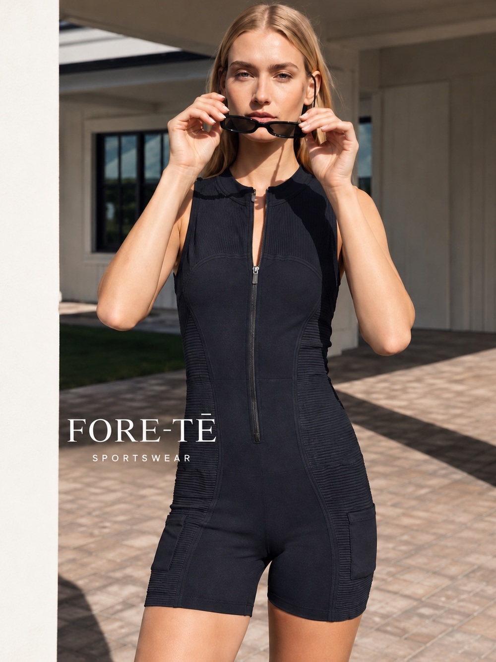 Fore-te Anthropologie Remy Playsuit Romper Black  Preppy Athletic Black M/L